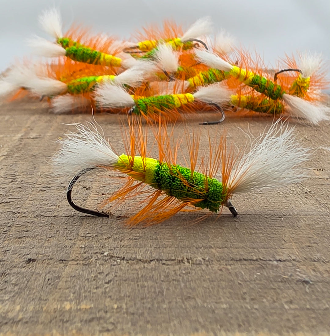 Green w/Chartreuse Butt - Orange Hackle